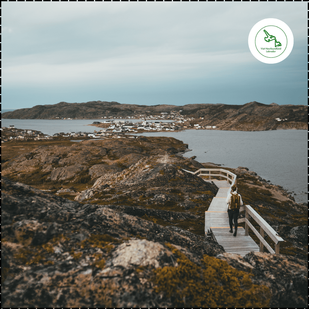 Tilting historic fishing community Fogo Island Newfoundland